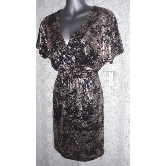 NWT Gianni Bini KENDALL Navy/Copper Sequin Wrap Front Mini Dress XS - Picture 5 of 7